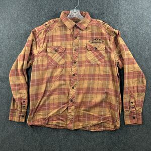 Coogi Shirt Men's XXL Brown Burgundy Plaid Pockets Cotton Casual Since 69